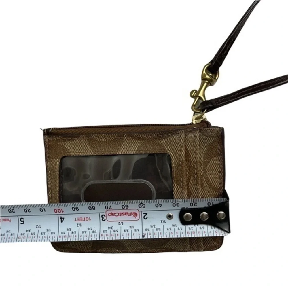 Coach khaki brown signature c ID key ring wristlet bag